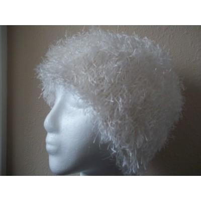 Hand knitted elegant fuzzy beanie/hat    white  eb-74224738